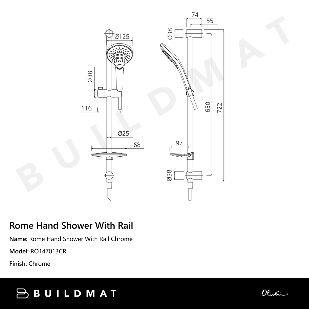 Rome Hand Shower With Rail Chrome