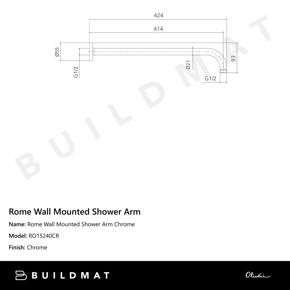 Rome Wall Mounted Shower Arm Chrome