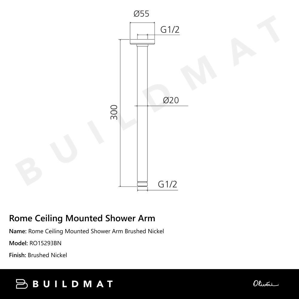 Rome Ceiling Mounted Shower Arm Brushed Nickel