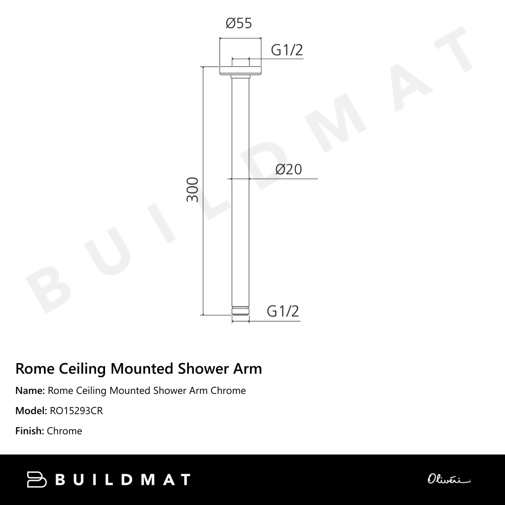 Rome Ceiling Mounted Shower Arm Chrome