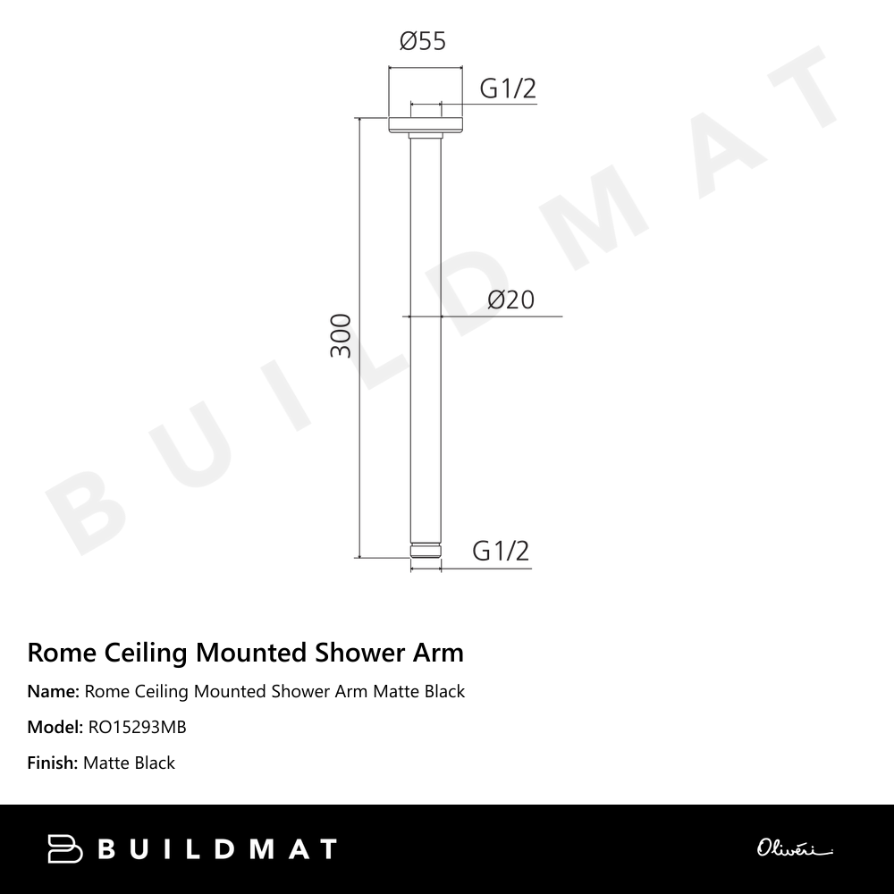 Rome Ceiling Mounted Shower Arm Matte Black