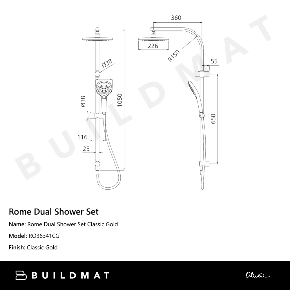 Rome Dual Shower Set Classic Gold