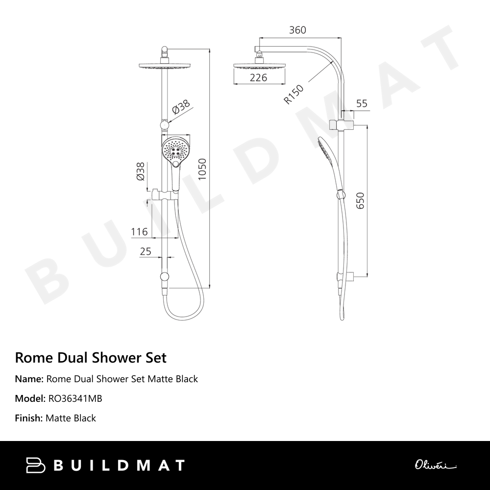 Rome Dual Shower Set Matte Black