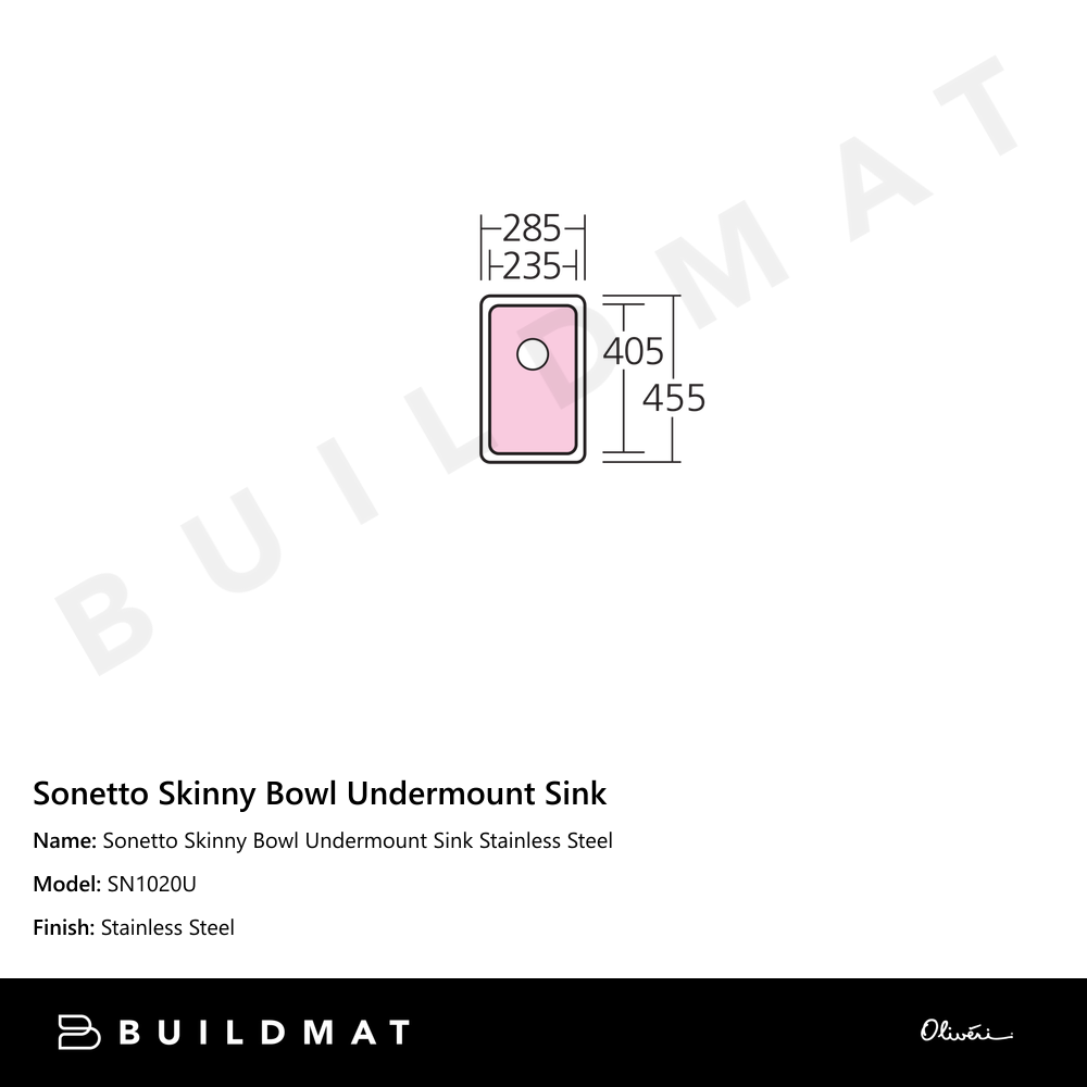 Sonetto Skinny Bowl Undermount Sink Stainless Steel