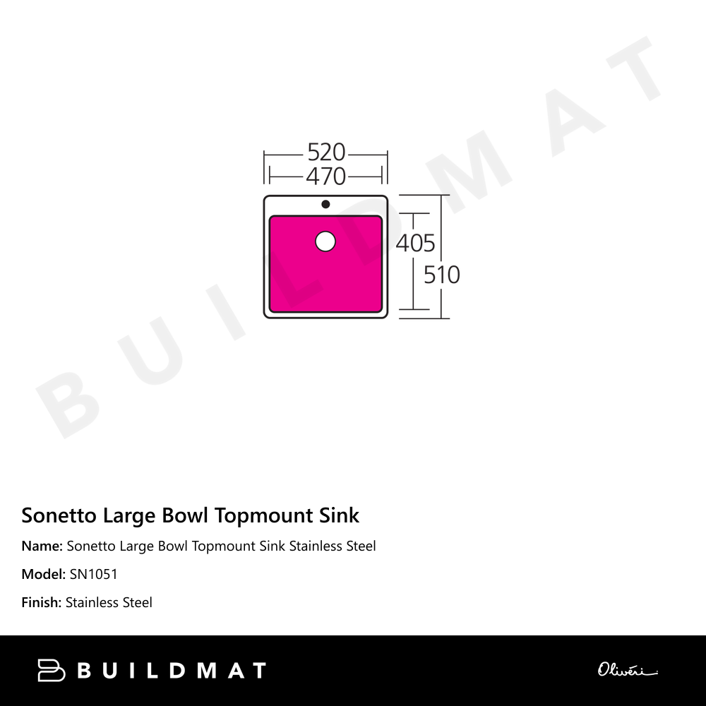 Sonetto Large Bowl Topmount Sink Stainless Steel