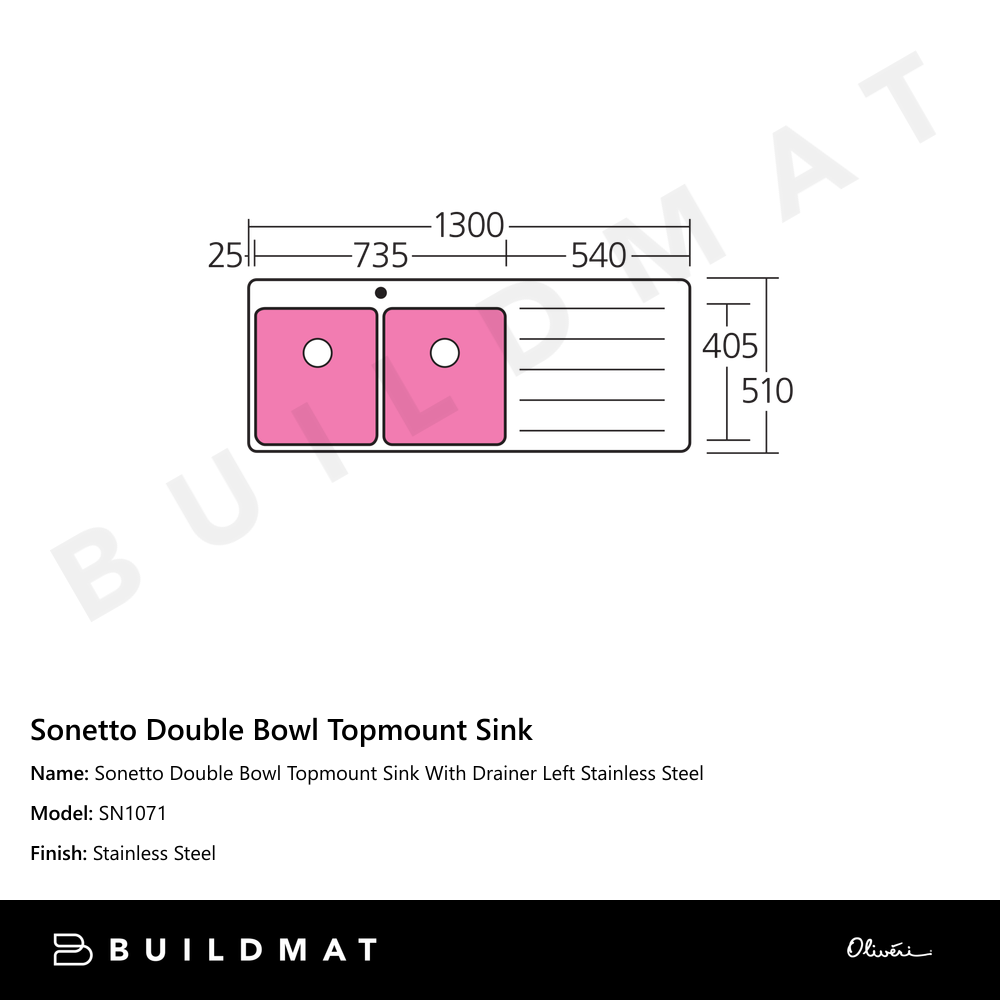 Sonetto Double Bowl Topmount Sink With Drainer Left Stainless Steel