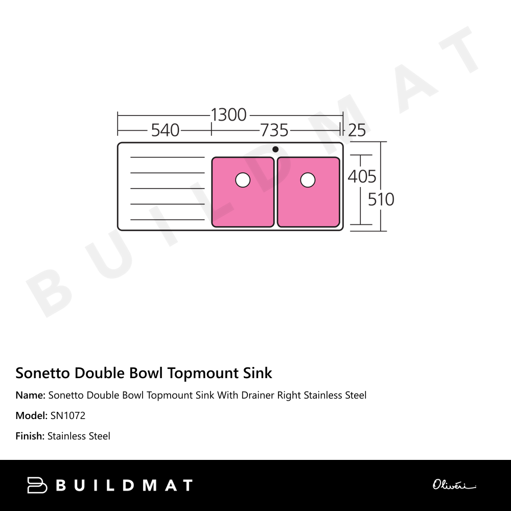 Sonetto Double Bowl Topmount Sink With Drainer Right Stainless Steel