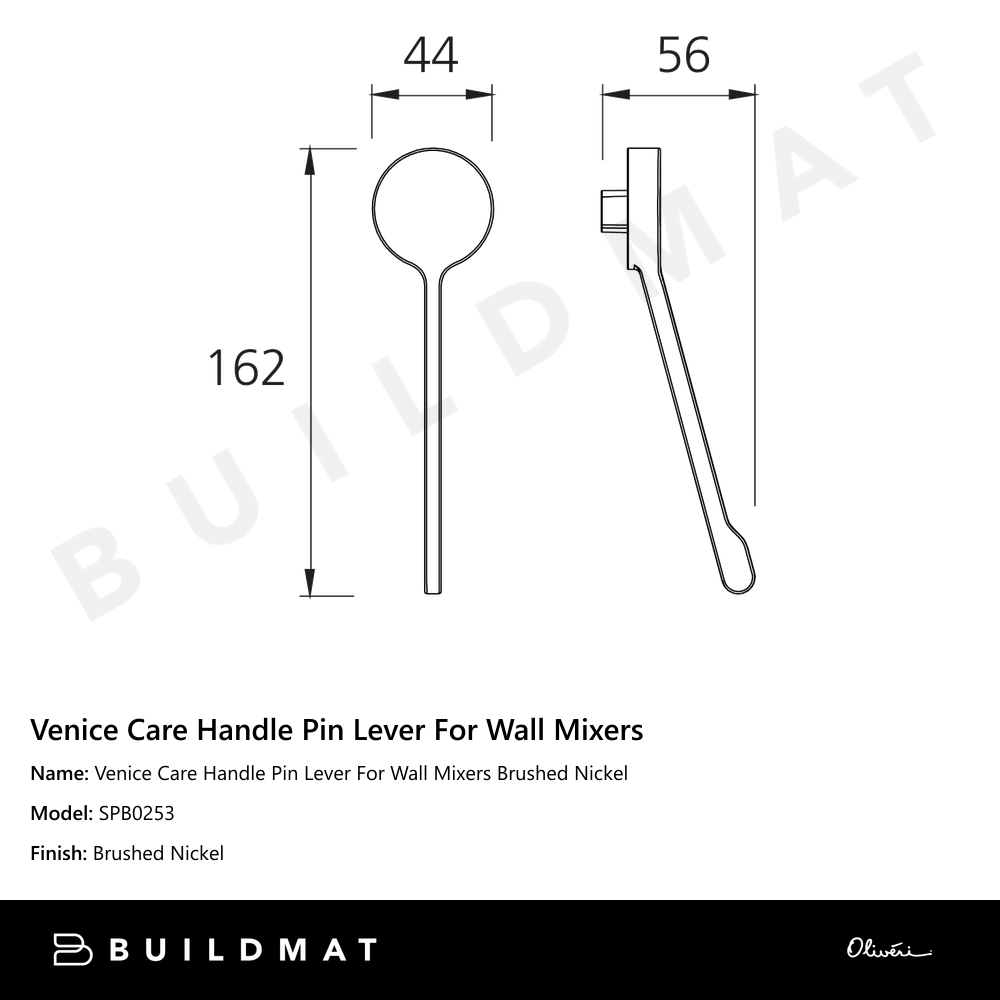 Venice Care Handle Pin Lever For Wall Mixers Brushed Nickel