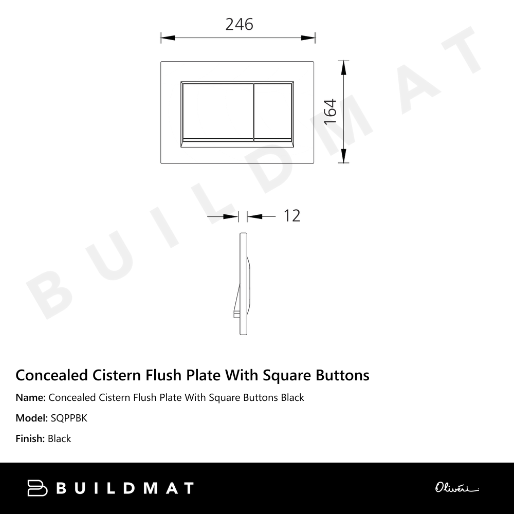 Concealed Cistern Flush Plate With Square Buttons Black