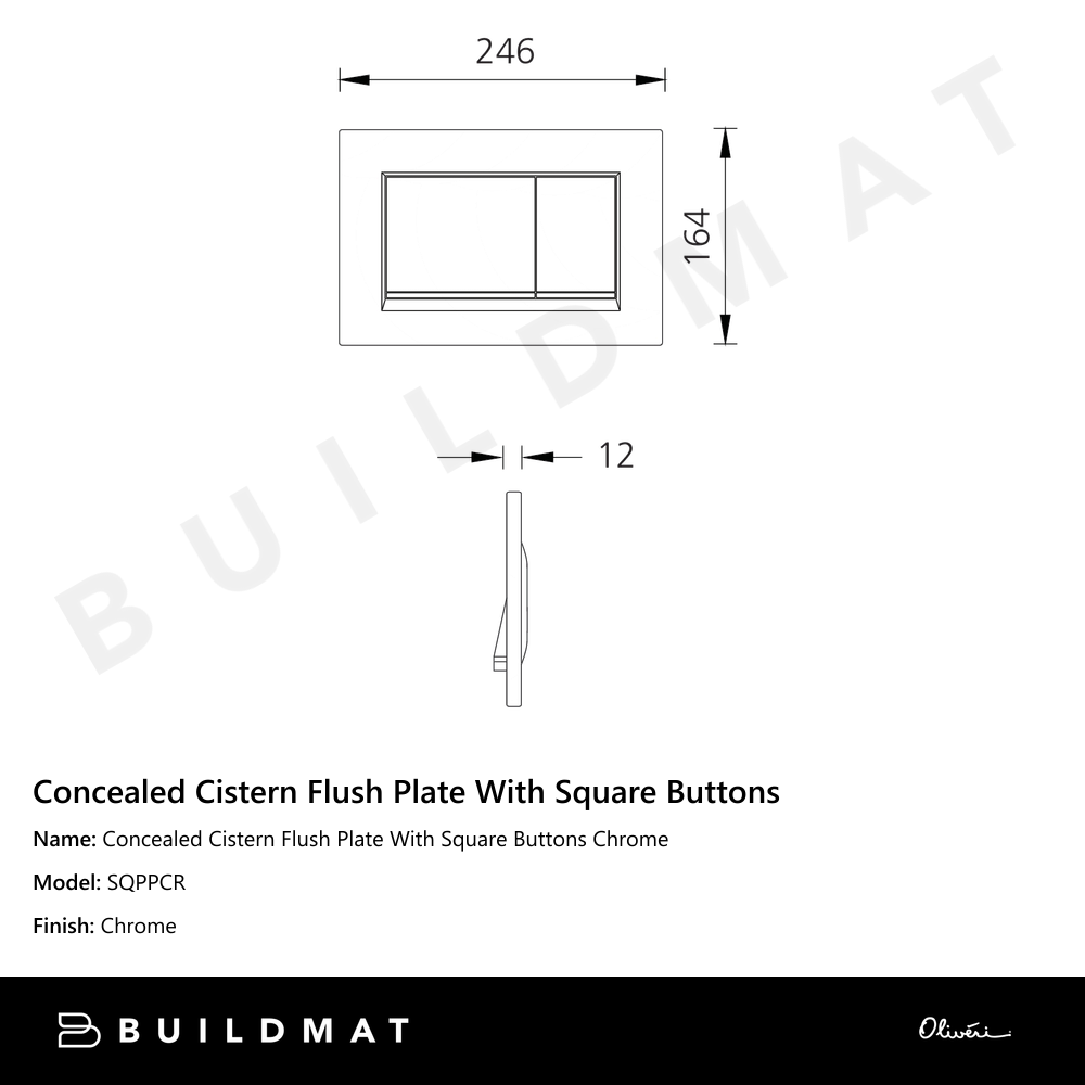 Concealed Cistern Flush Plate With Square Buttons Chrome