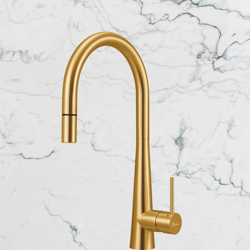 Essente Stainless Steel Goose Neck Pull Out Mixer Brushed Gold