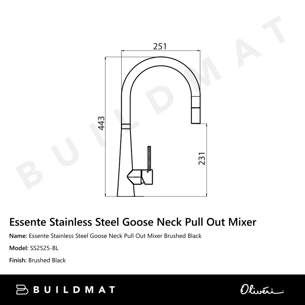 Essente Stainless Steel Goose Neck Pull Out Mixer Brushed Black