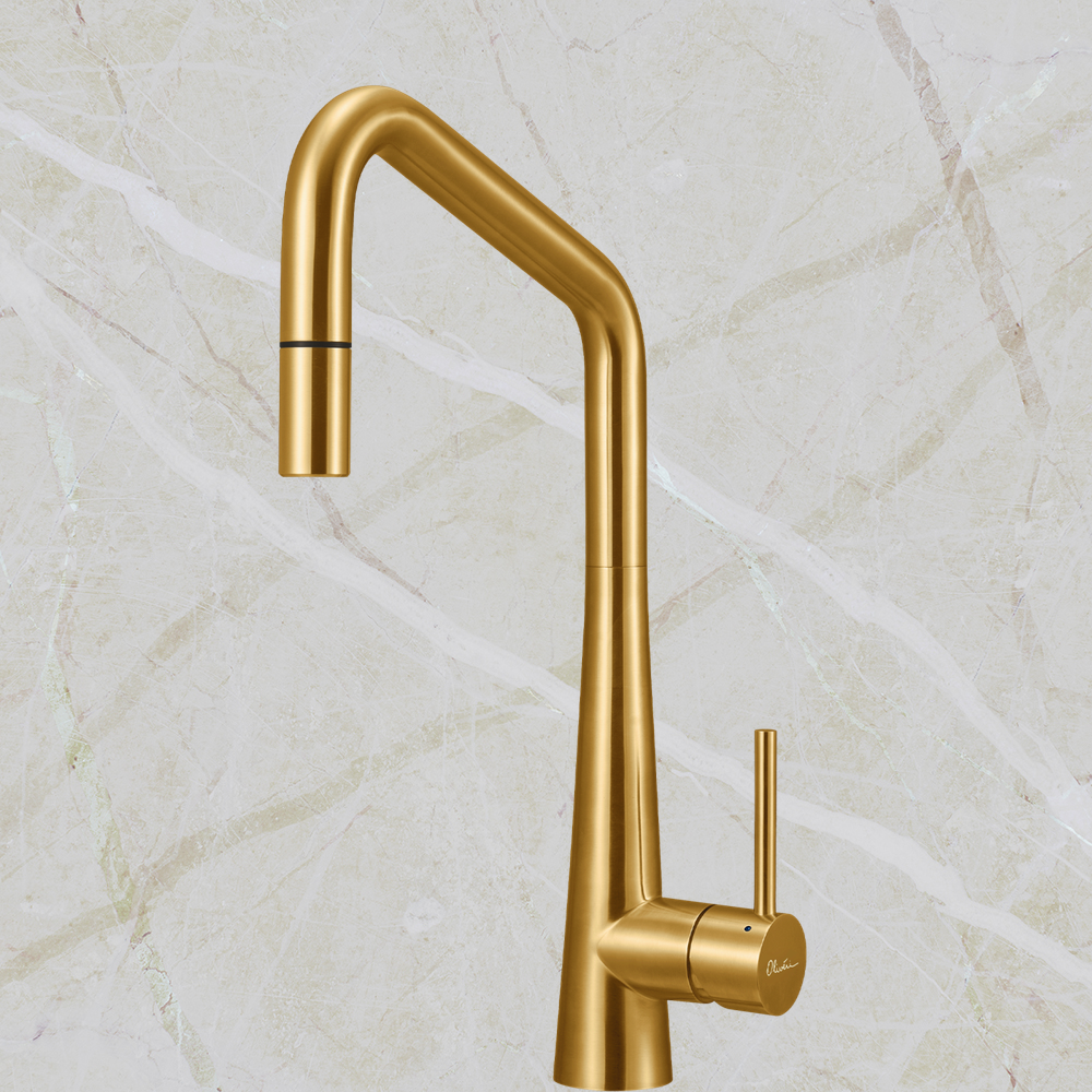 Essente Stainless Steel Square Goose Neck Pull Out Mixer Brushed Gold