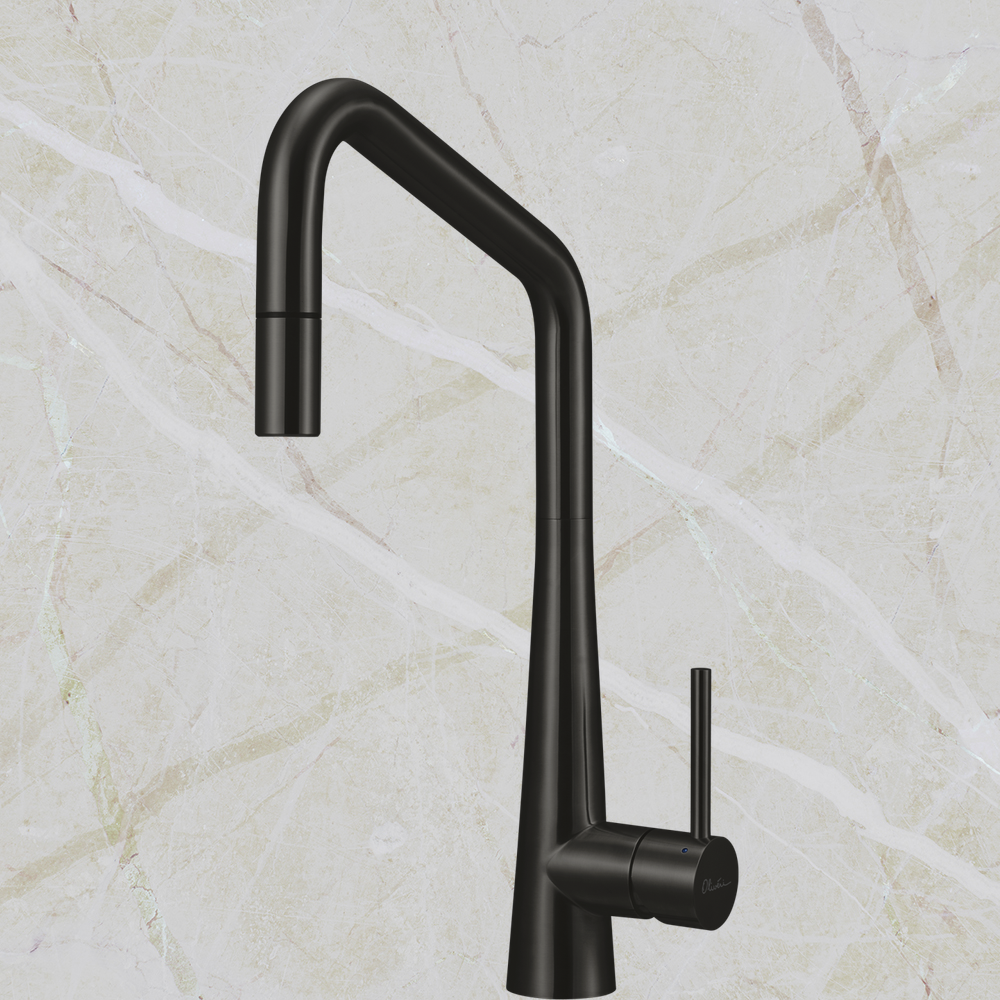 Essente Stainless Steel Square Goose Neck Pull Out Mixer Brushed Black