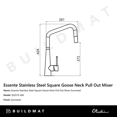 Essente Stainless Steel Square Goose Neck Pull Out Mixer Gunmetal