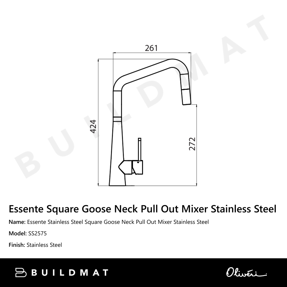 Essente Stainless Steel Square Goose Neck Pull Out Mixer Stainless Steel