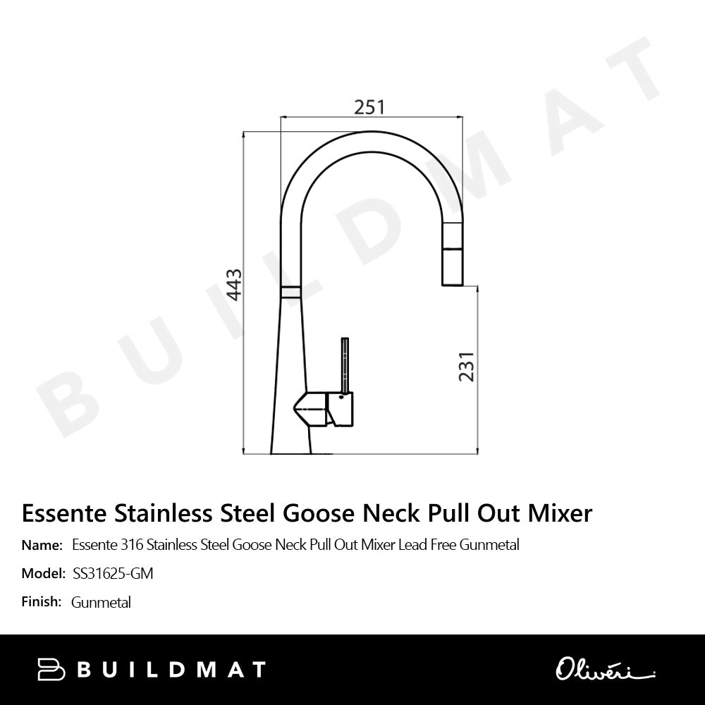 Essente 316 Stainless Steel Goose Neck Pull Out Mixer Lead Free Gunmetal