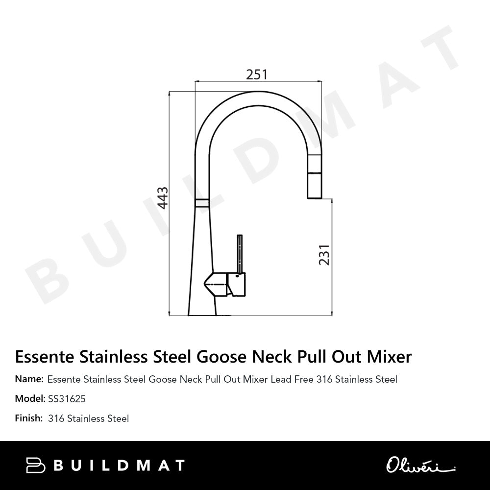 Essente 316 Stainless Steel Goose Neck Pull Out Mixer Lead Free