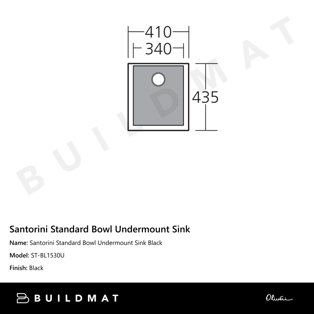 Santorini Standard Bowl Undermount Sink Black