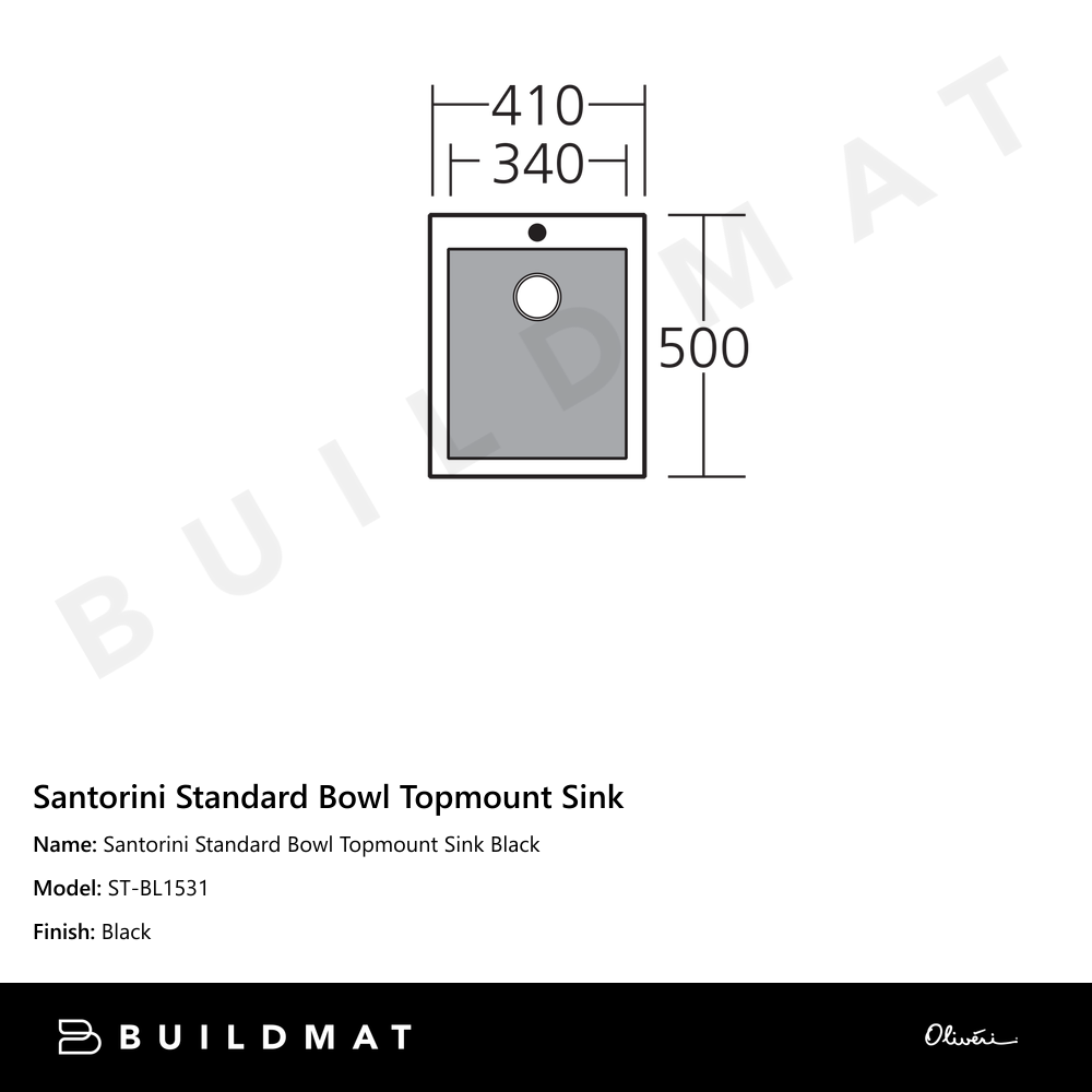 Santorini Standard Bowl Topmount Sink Black