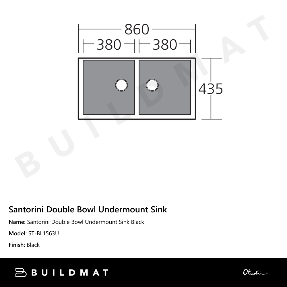 Santorini Double Bowl Undermount Sink Black