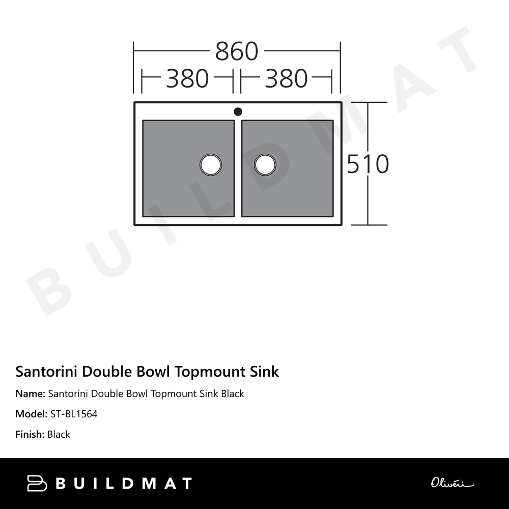 Santorini Double Bowl Topmount Sink Black