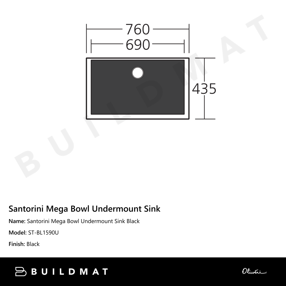 Santorini Mega Bowl Undermount Sink Black