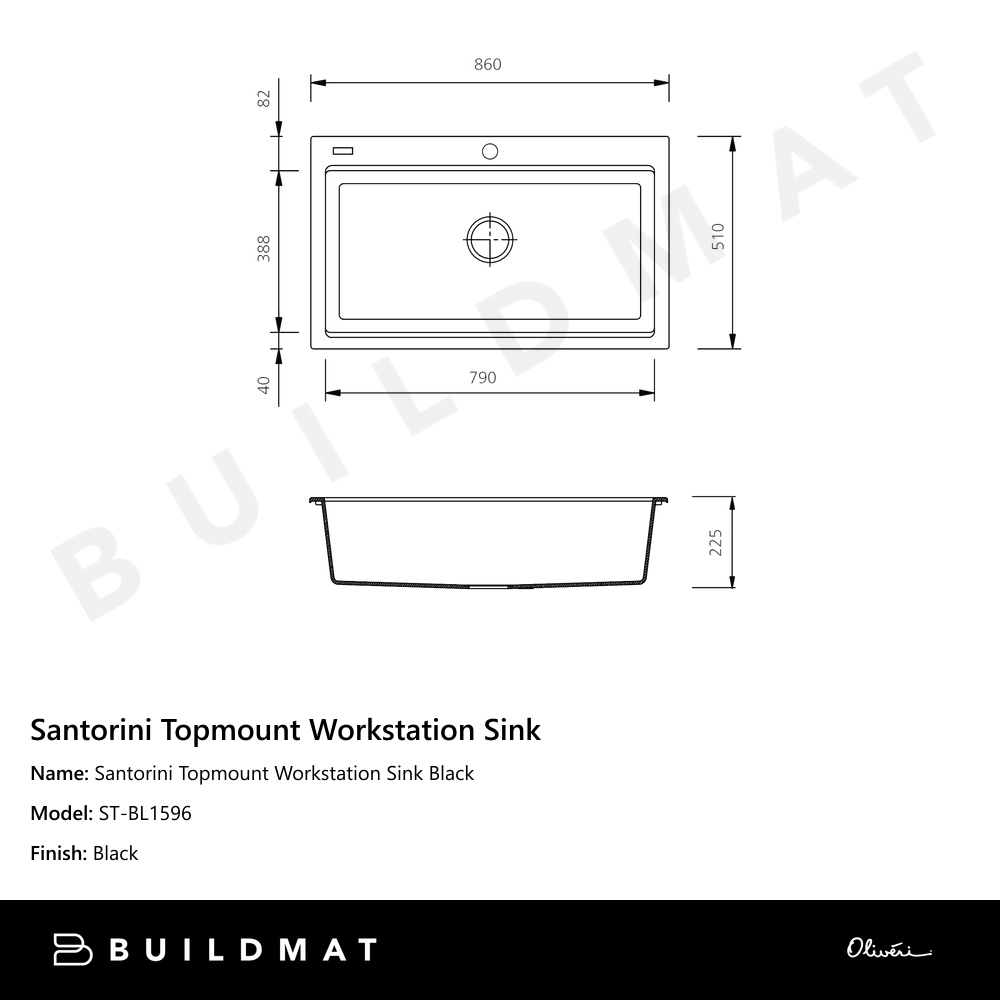 Santorini Topmount Workstation Sink Black