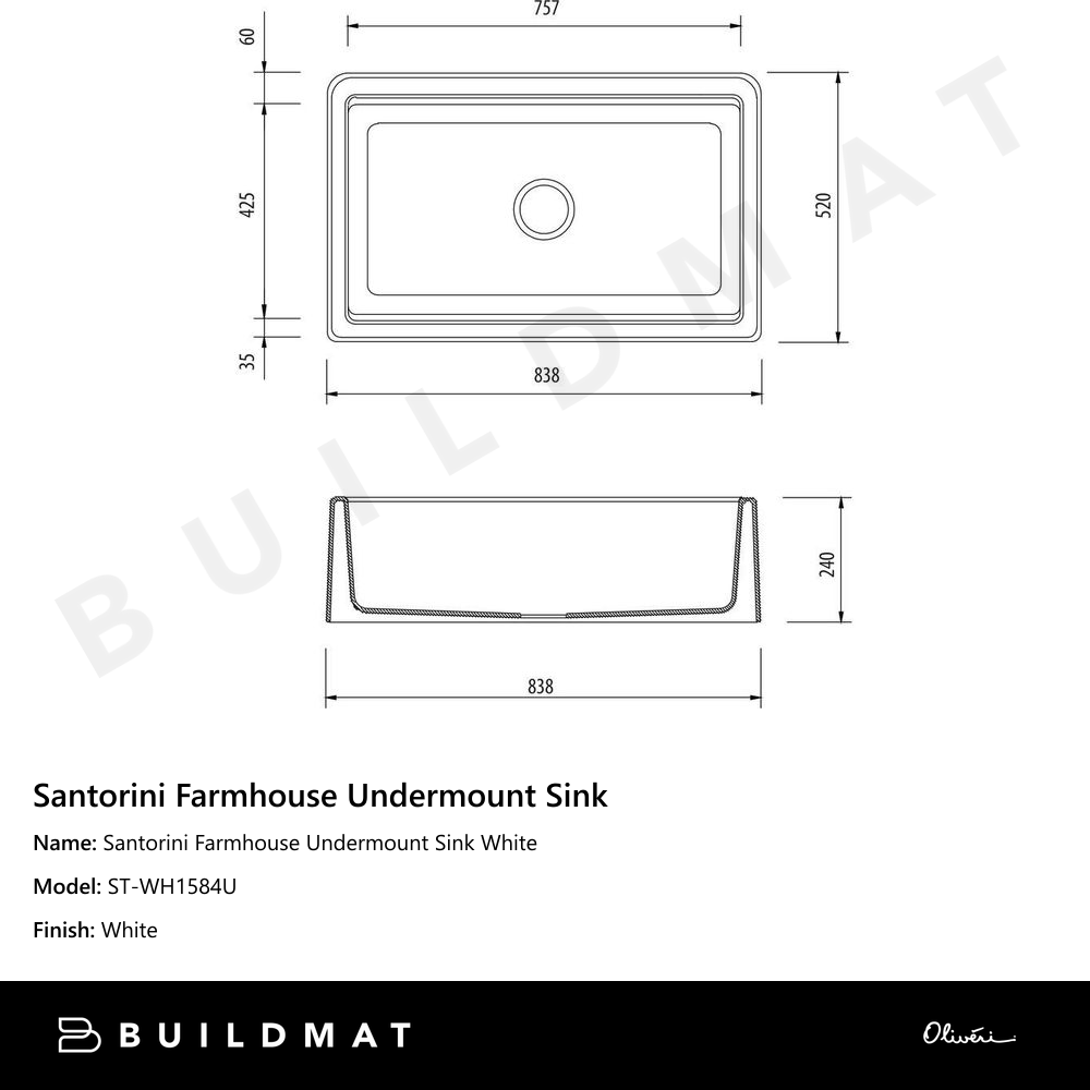 Santorini Farmhouse Undermount Sink White