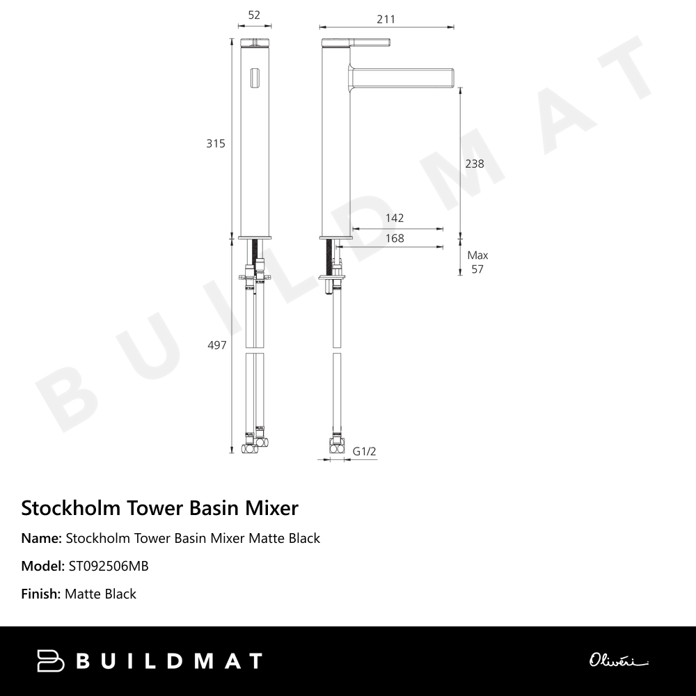 Stockholm Tower Basin Mixer Matte Black