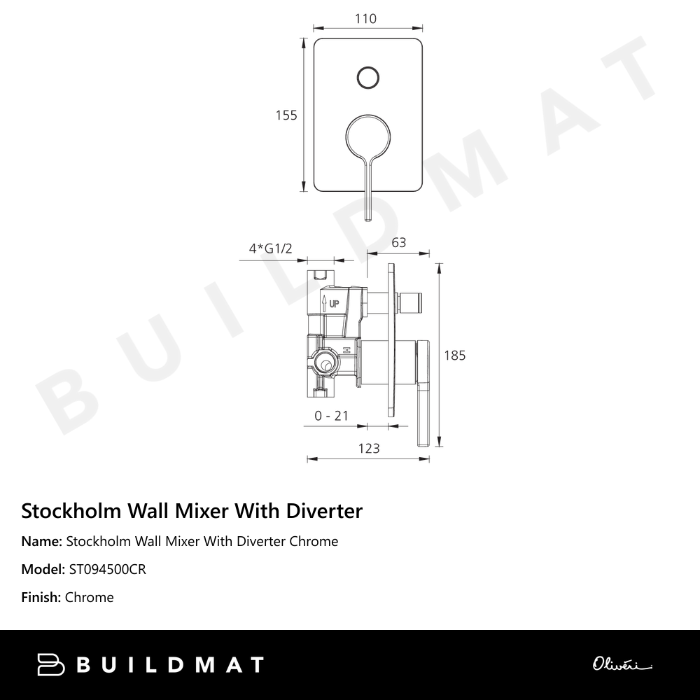 Stockholm Wall Mixer With Diverter Chrome