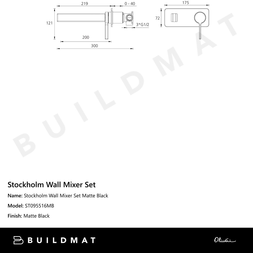 Stockholm Wall Mixer Set Matte Black