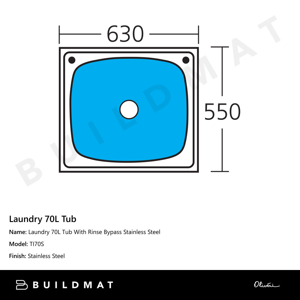 Laundry 70L Tub With Rinse Bypass Stainless Steel