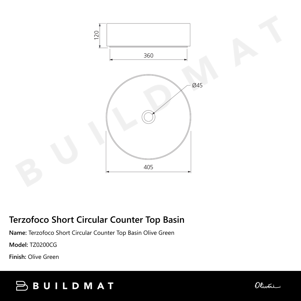 Terzofoco Short Circular Counter Top Basin Olive Green