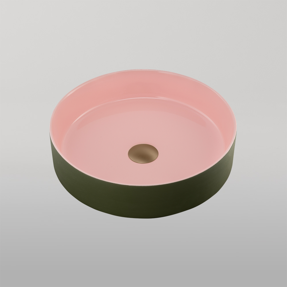 Terzofoco Short Circular Counter Top Basin Olive and Salmon