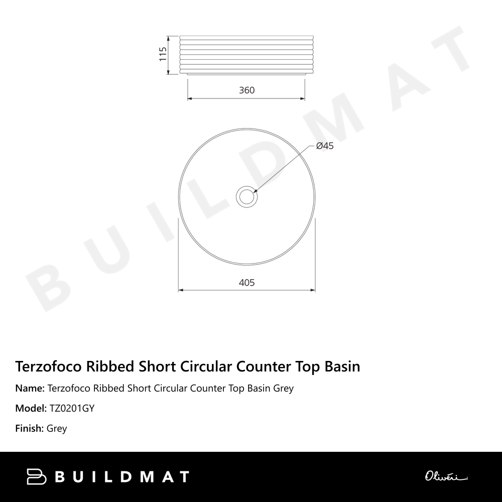 Terzofoco Ribbed Short Circular Counter Top Basin Grey