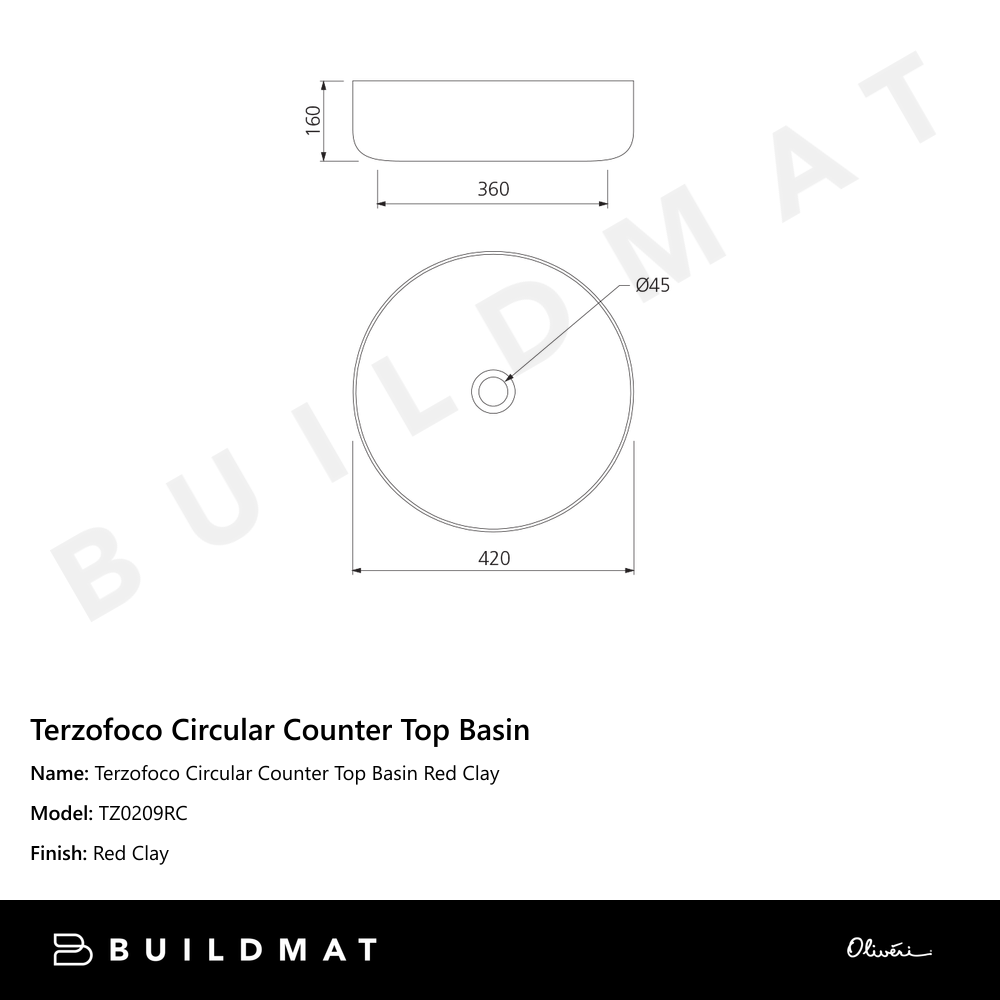 Terzofoco Circular Counter Top Basin Red Clay