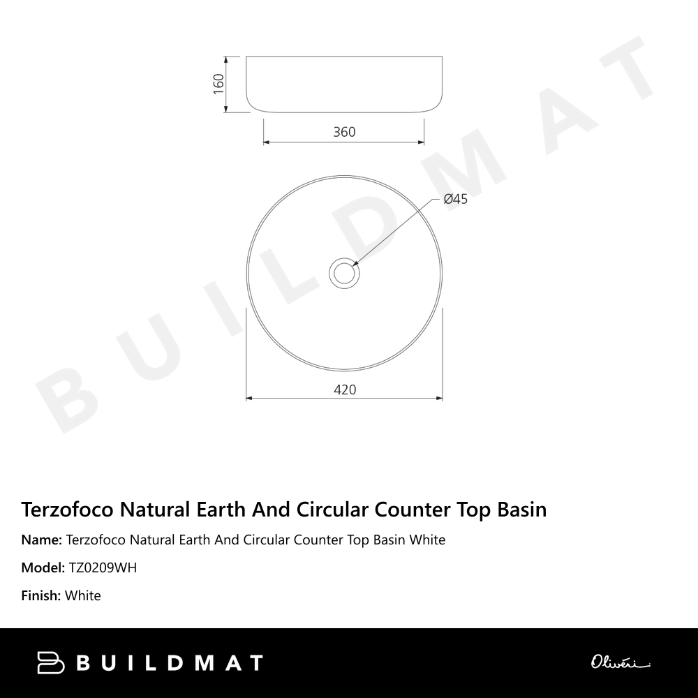 Terzofoco Natural Earth And Circular Counter Top Basin White