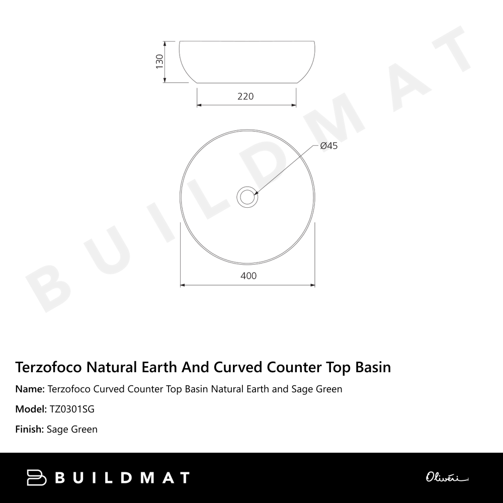 Terzofoco Curved Counter Top Basin Natural Earth and Sage Green