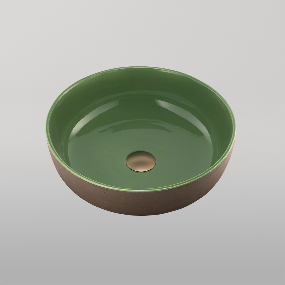 Terzofoco Curved Counter Top Basin Natural Earth and Sage Green