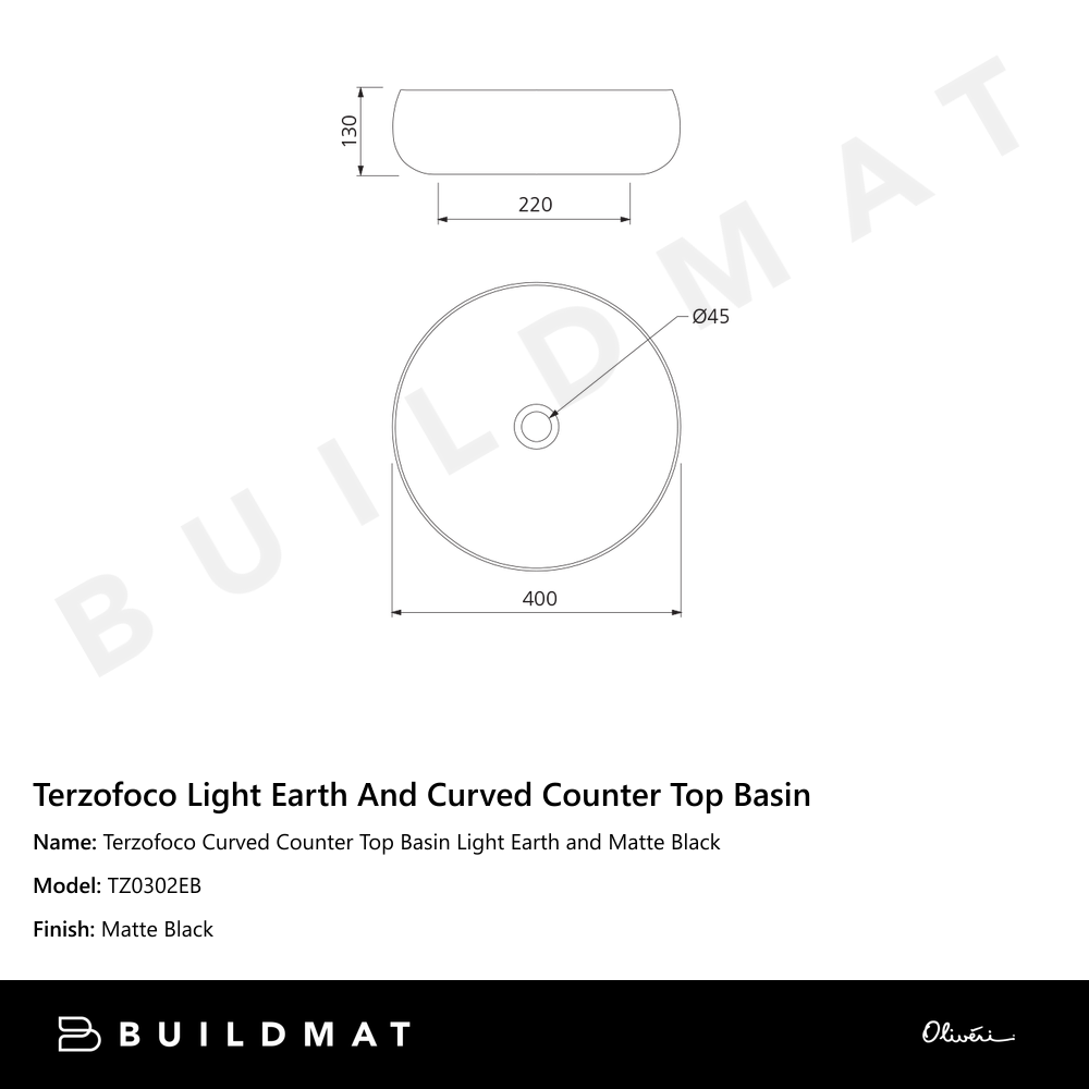 Terzofoco Curved Counter Top Basin Light Earth and Matte Black