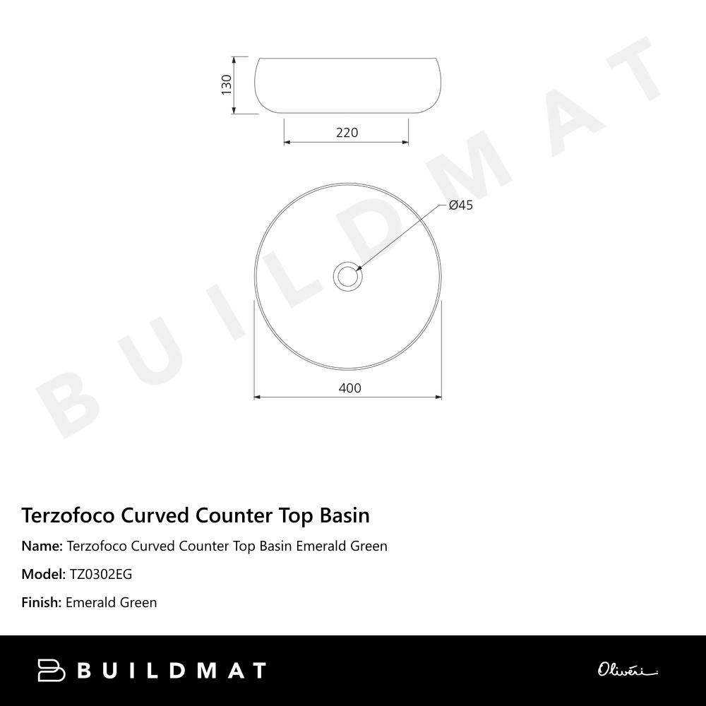 Terzofoco Curved Counter Top Basin Emerald Green