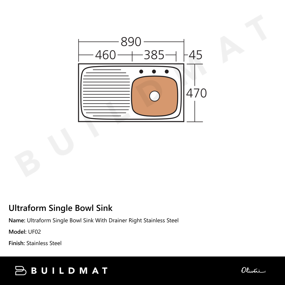 Ultraform Single Bowl Sink With Drainer Right Stainless Steel