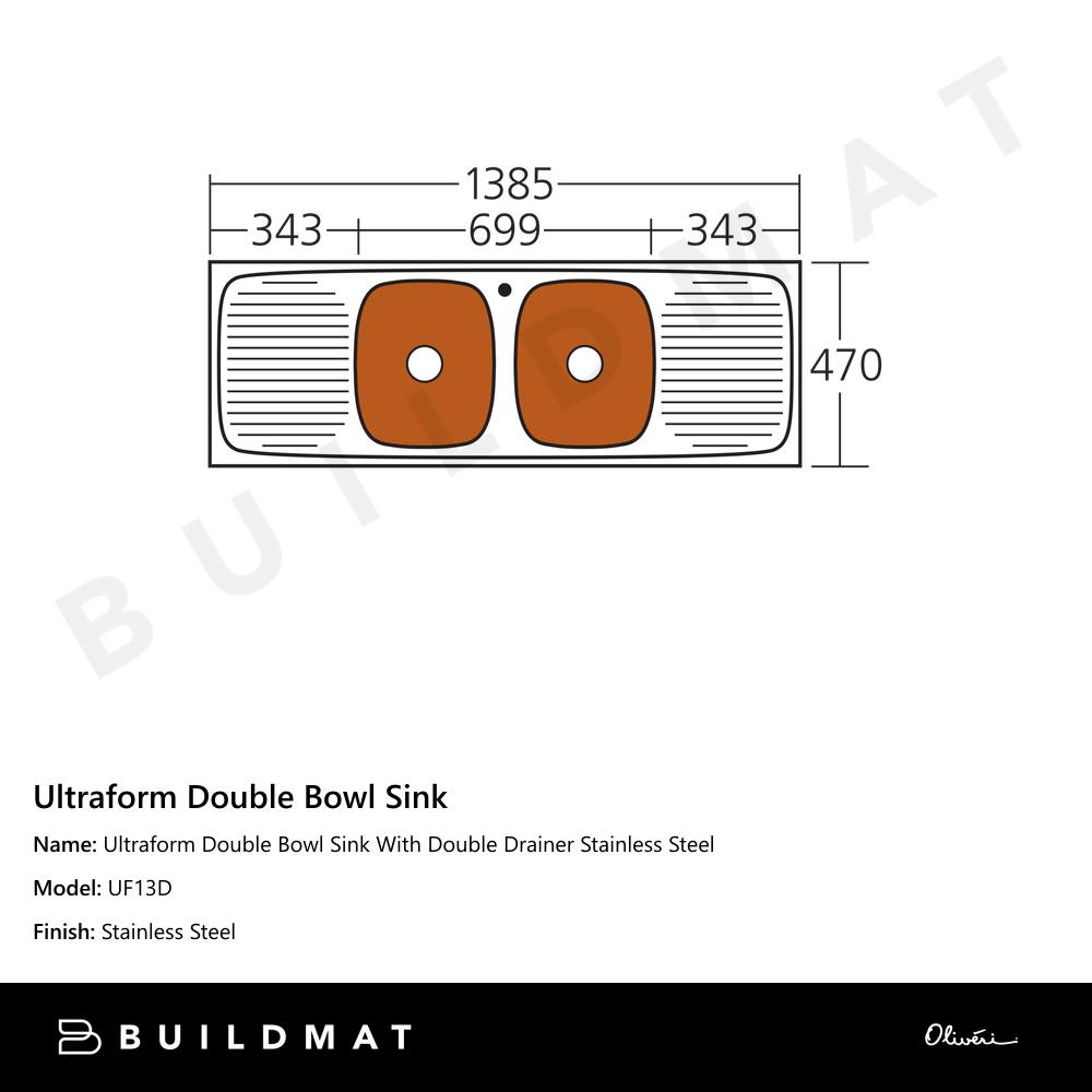 Ultraform Double Bowl Sink With Double Drainer Stainless Steel