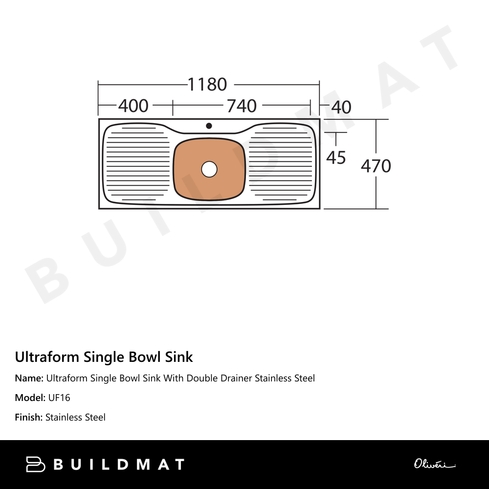 Ultraform Single Bowl Sink With Double Drainer Stainless Steel