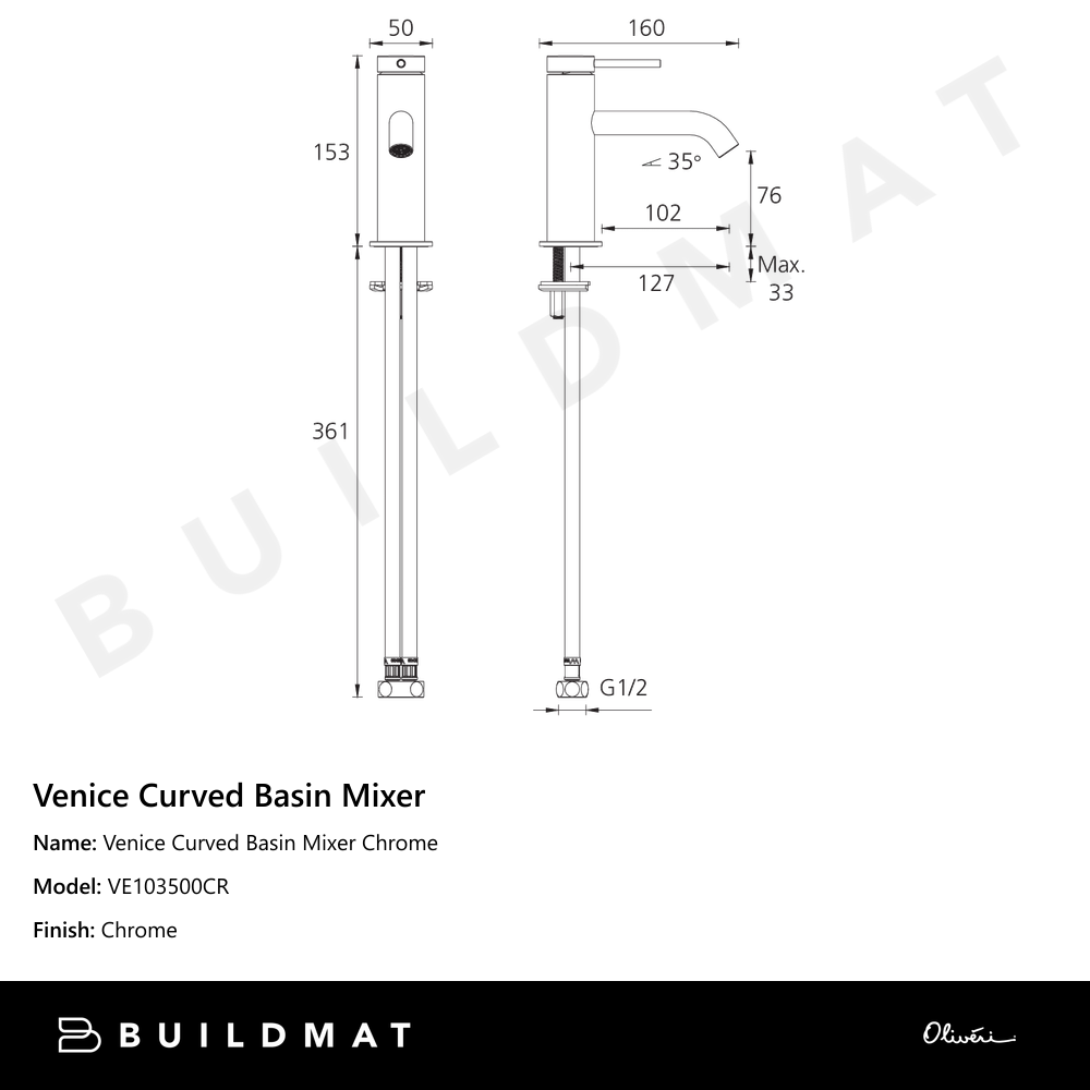 Venice Curved Basin Mixer Chrome