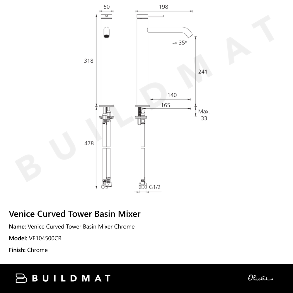 Venice Curved Tower Basin Mixer Chrome