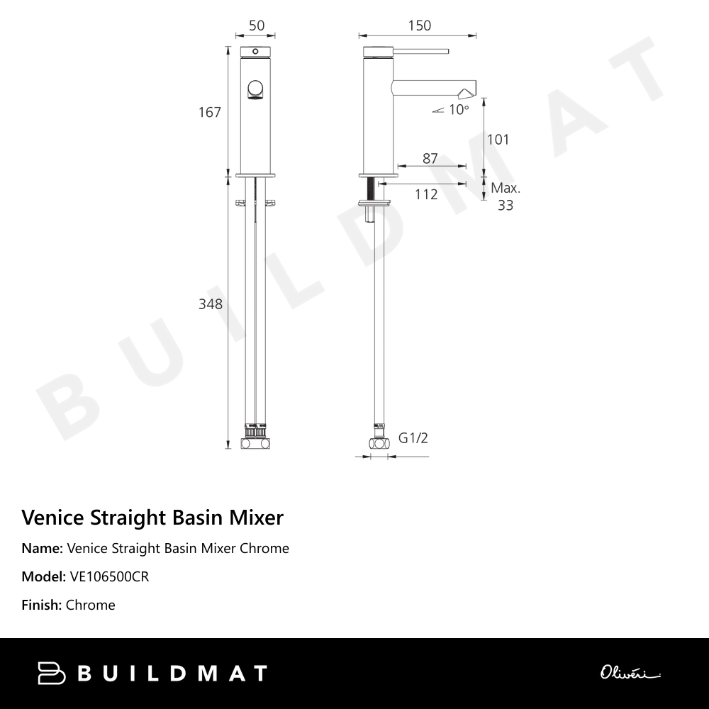 Venice Straight Basin Mixer Chrome