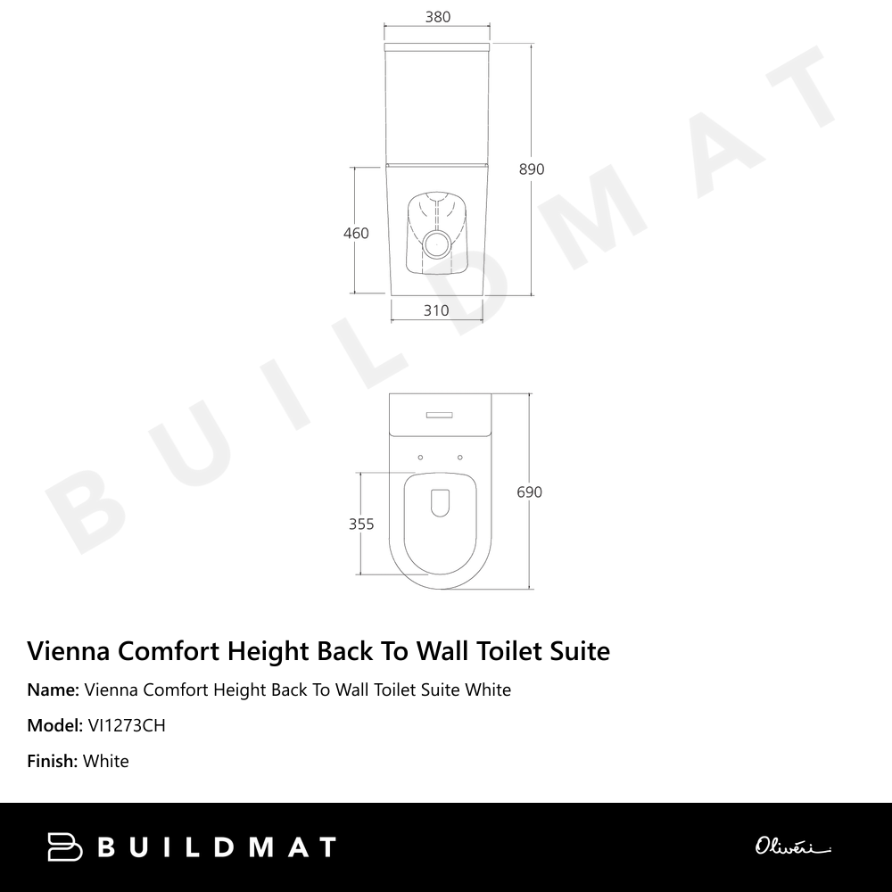 Vienna Comfort Height Back To Wall Toilet Suite White