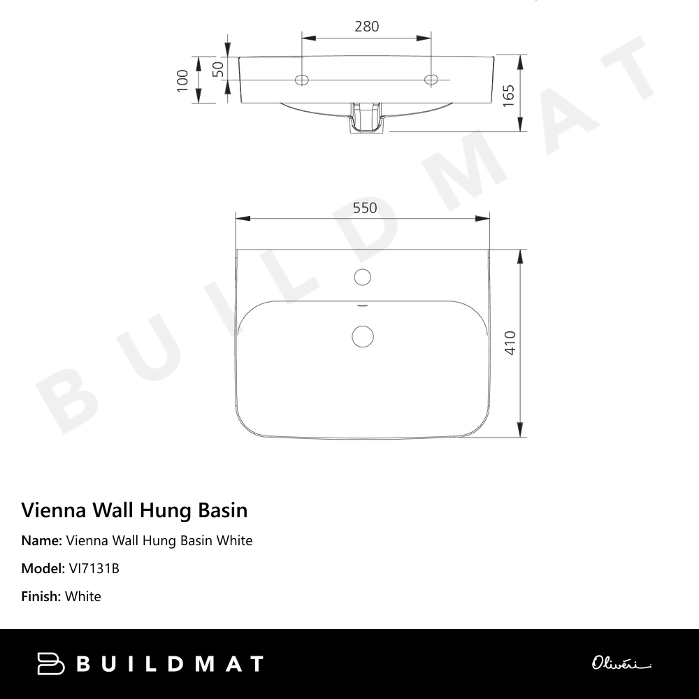 Vienna Wall Hung Basin White